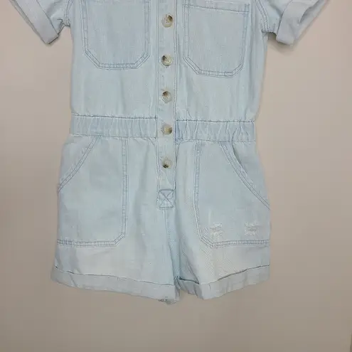 Bluivy Light Blue Denim Distressed Shorts Romper Size Small