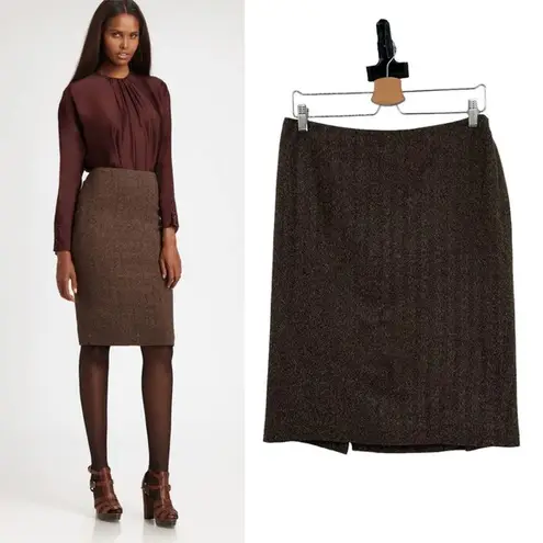 Ralph Lauren  Black Label Tweed Pencil Skirt in Brown Herringbone Size 10