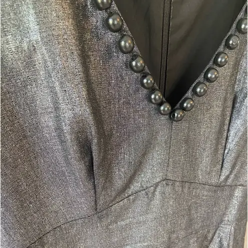 WD•NY WDNY Dress Sz 12 Black Linen Blend Beaded Metallic Sheath Knee Length Sleeveless