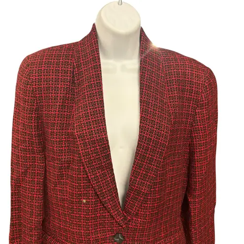 Giraffe Red Tweed Blazer Women's Size 8 Single Button Career Jacket VTG
