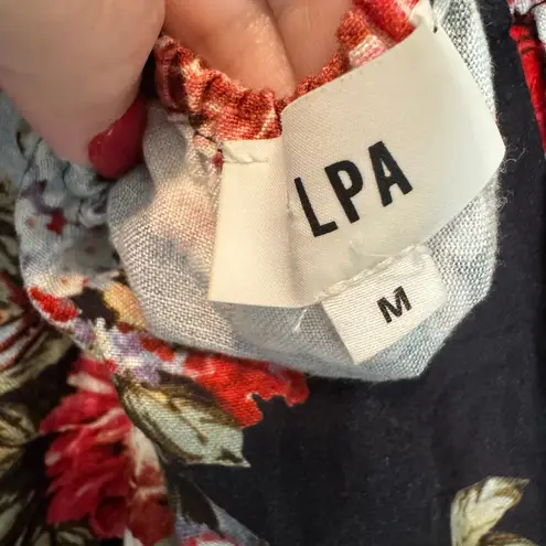 LPA Floral Ruffled Sleeve Off Shoulder Thong Bodysuit Medium