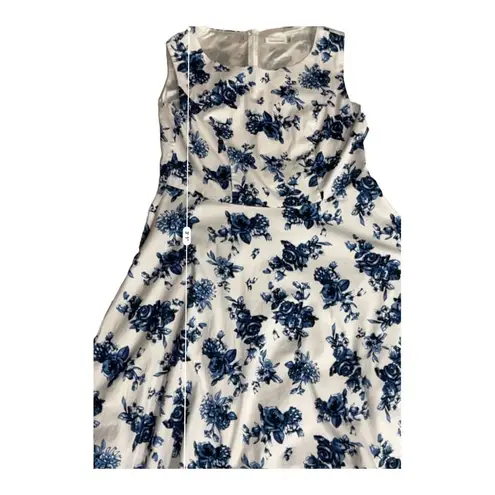 Gardenwed Floral Blue White Toile Floral Fit & Flare Dress Plus Size 3XL Cotton