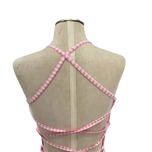 Ellesse Fonti Dress Mini Open Strappy Back Gingham Pink White Size US 10