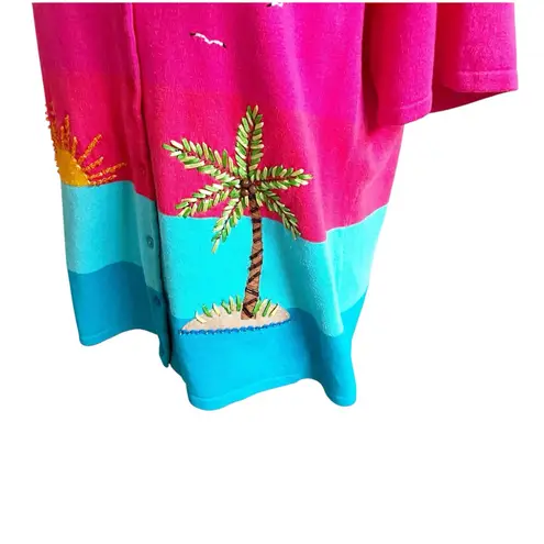 The Quacker Factory Beach Cardigan Short Sleeve Women Large Sun Sequin Beaded