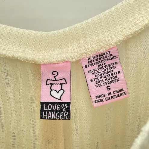 love on a hanger  Womens Roll Tab Sleeve Shirt Faux Button Scoop Neck Cream Small