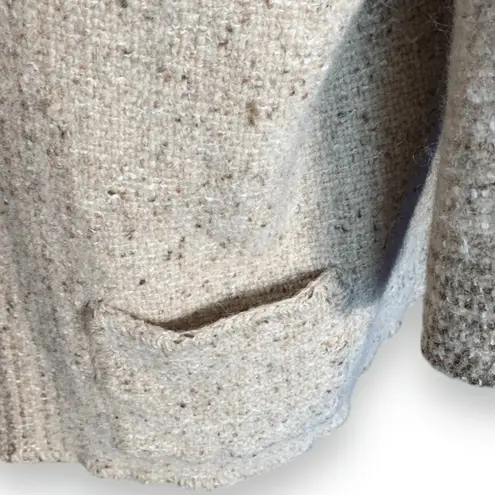 Vintage Shepherds Harvest Wool Cardigan Oatmeal Knit Fringe Scarf Jacket Large Tan