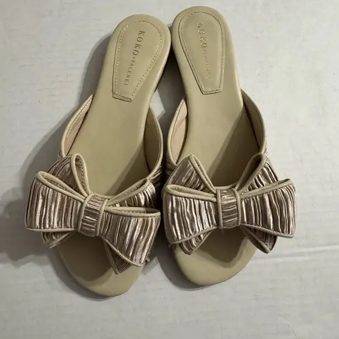 Koko + Palenki Champagne Satin Ruffled Dara Bow Slide Sandal Womens 7 Formal
