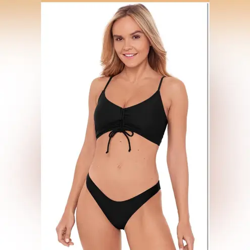 Sports Illustrated Swim Bikini Top Black XL Women's Shirred Tie Midkini Top B4