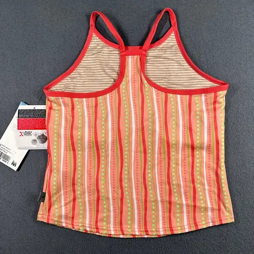Insport Halter Tank Top Womens Medium F518 Coral Striped Print Halter Pullover Orange