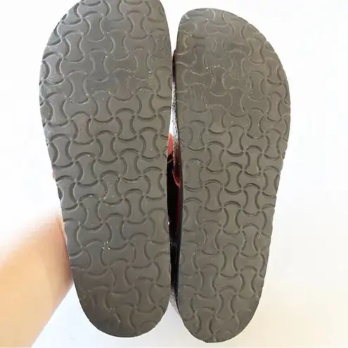 NAOT Dark Red Leather Floral Motif Cork Sandals Women’s Size 12 Summer Slides