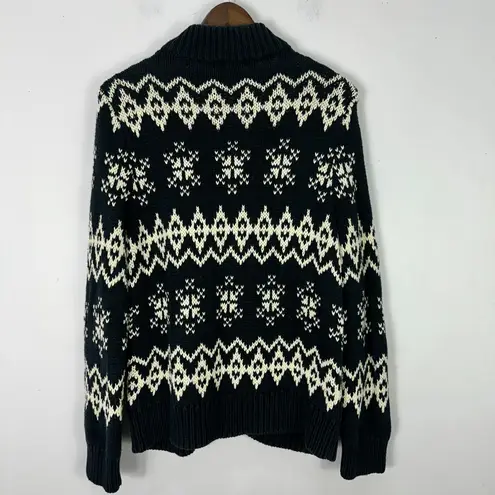 Vtg 90s New York & Company Sweater L Blue White Fair Isle Cardigan Preppy Ski Size L
