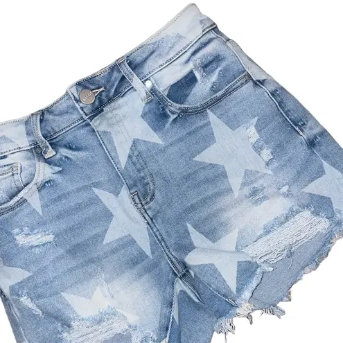 Risen Jean Shorts Star Patterned Denim Women Small Light Acid Wash High Waist Blue