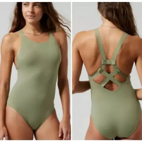 Athleta  Palm One-piece Swimsuit NEW Size Small Olive Green