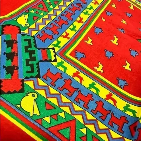 Vintage Paris Bandana Made USA Southwest Aztec Native Print Animals RED Square