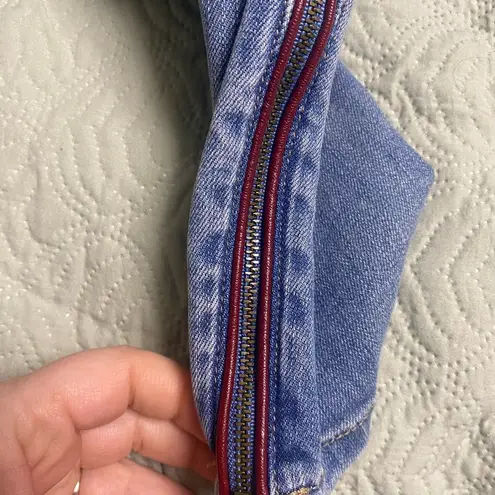 White House | Black Market WHBM Leather Trim Skimmer Jeans 6P Mid Rise Light Wash Stretch Denim Ankle Zip