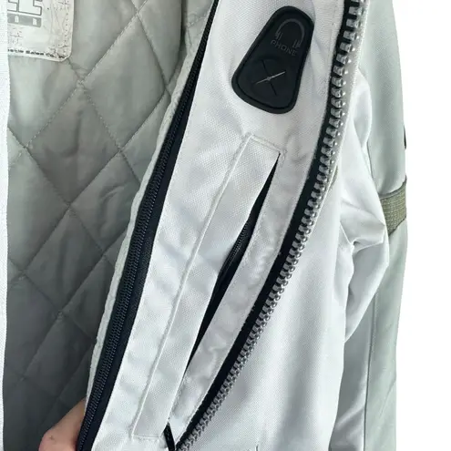 Castle Streetwear White Gray Full Zip Lined Mock Neck Motorcycle Jacket Size 10