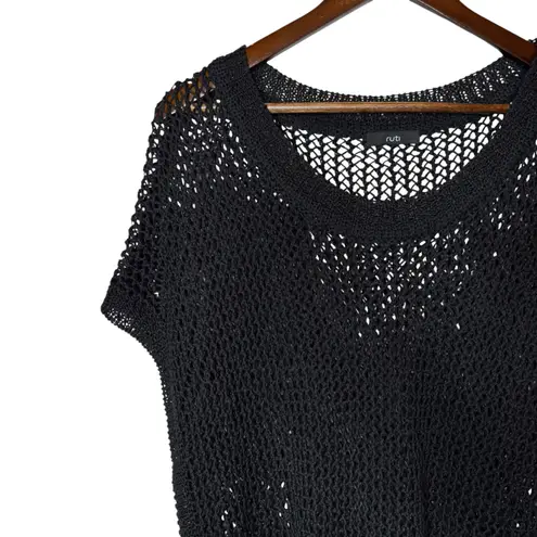 Ruti Linen Blend Open Knit Black Short Sleeve Tunic Sweater size S / M Size M
