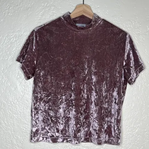 Frank + Oak Women's Pink Crushed Velvet Mock Neck Short Sleeve Top Size Small