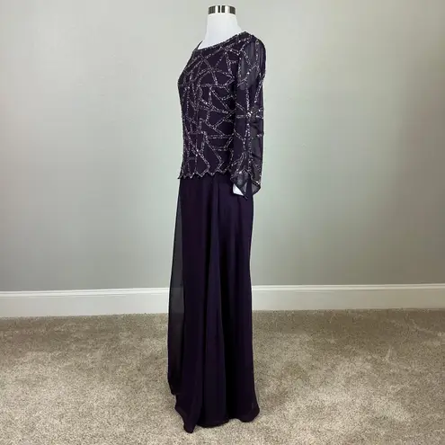 JKara Beaded Chiffon Long Sleeve A