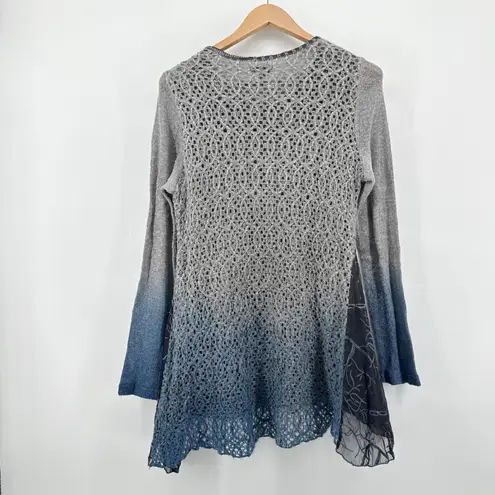 ADORE Ombre Knit Tunic Top Small Gray Blue Layered Long Sleeve Boho Lagenlook