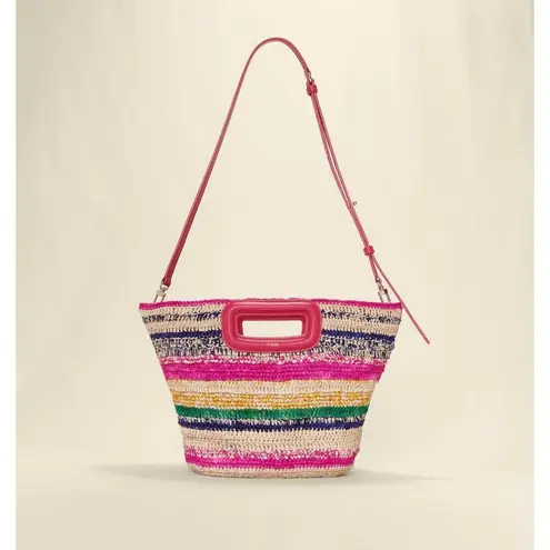 Maje NEW NWT M Mini Striped Raffia Basket Bag Fuschia