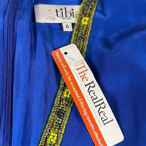 Tibi Cascade Beaded Silk Royal Blue Cap sleeve A-Line Dress Egyptian Vibe Size )