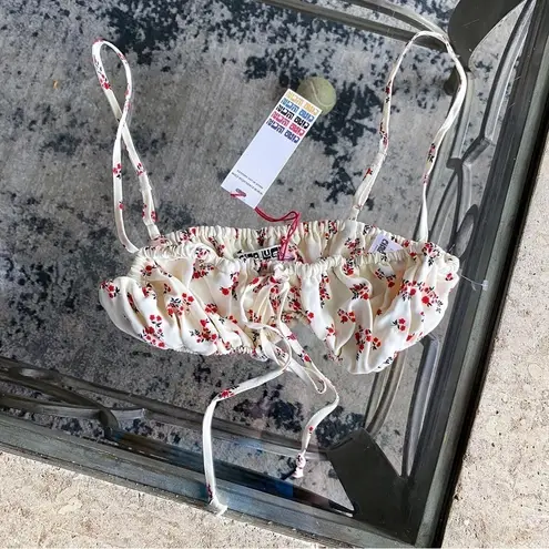 Ciao Lucia Top Guida Bralette Floral Cropped Ruched Crepe Beach Jardin XS NWT White