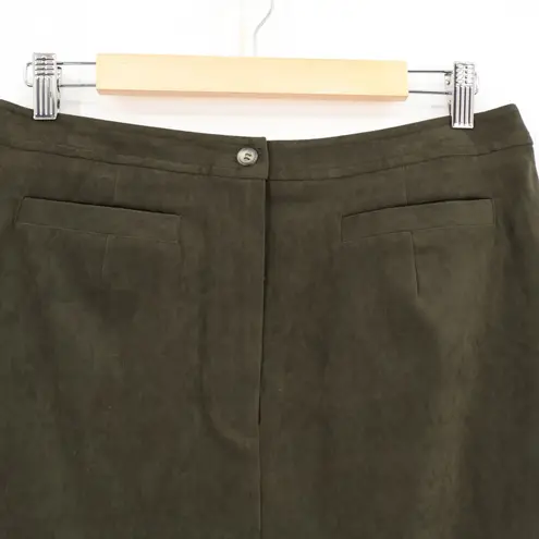 Villager Olive Green Vegan Suede Skirt Fall Transitional Pockets Preppy Academia Size 12