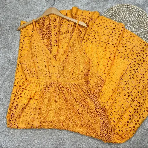 BHLDN x Free People Robinne Crochet Lace Maxi Dress Boho Yellow Orange Size M