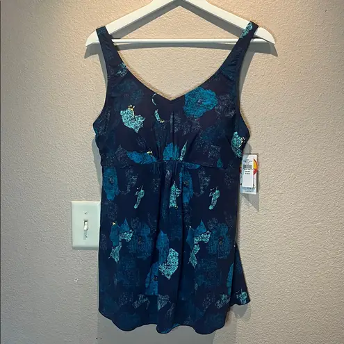 New L.L. Bean Women’s Tankini Top Navy Blue Sea Glass Soft Drape Size 16 NWT