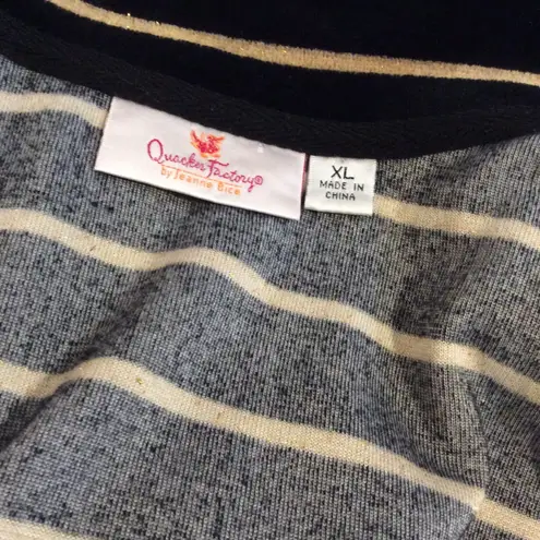 Quacker Factory Velour Black Gold Stripe zip Up jacket XL Women's