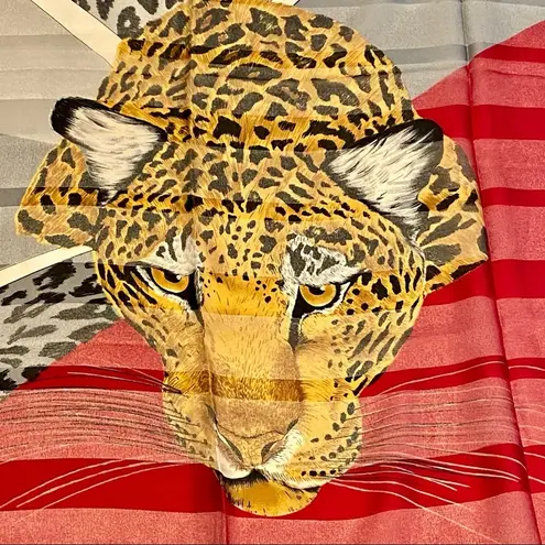 Jim Renoir vintage tiger print scarf black gold red gray vibrant 34” sq Italy