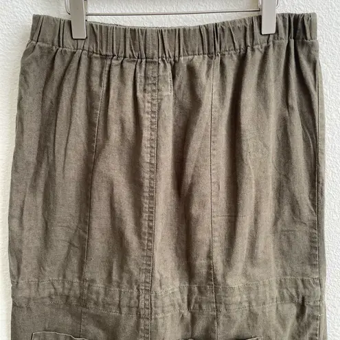 CHESLEY Khaki Olive Green Linen Strapless Button Up Waist Tie Romper Shorts