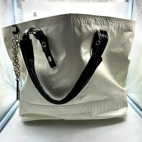 Giuseppe Zanotti white and black patent leather purse-has stains see description