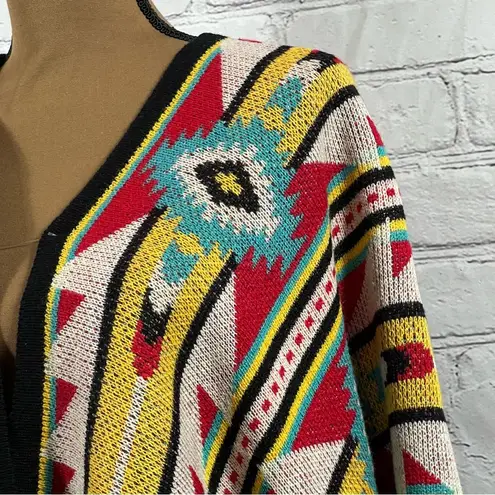 Rock & Roll Cowgirl Multi Color Aztec Print Fringed Poncho/Shrug Size S (B17)