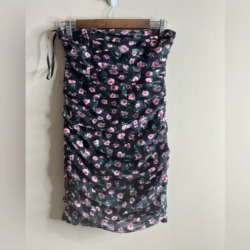 Angel Biba NWT lined black floral ruched body con dress size large