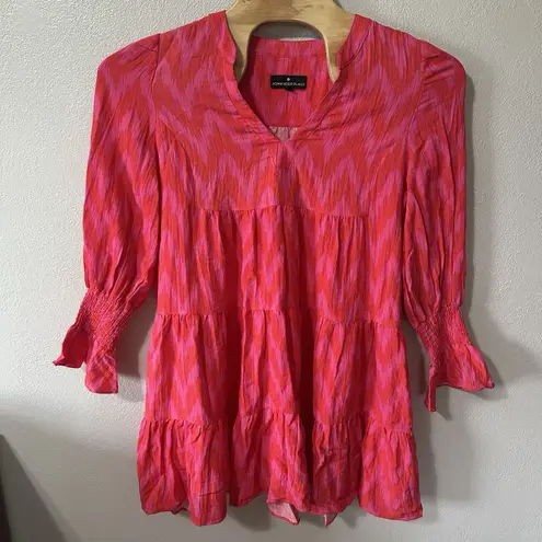 Tuckernuck Pomander Place Hot Pink Red Ikat Kenzo Tiered Mini Dress Size XL
