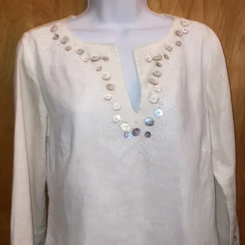 carole little Cream Off White Irish Linen Tunic Size 4