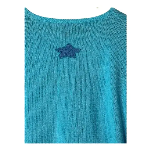 Northern Isles Vintage Knit Sweater Fish Graphic V Neck Pullover Blue Size XL