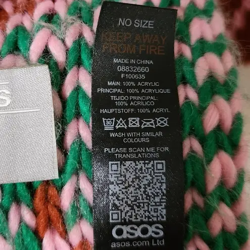 ASOS  Oversized Argyle Diamond Plaid Scarf Chunky Knit Sweater‎ Pink Green