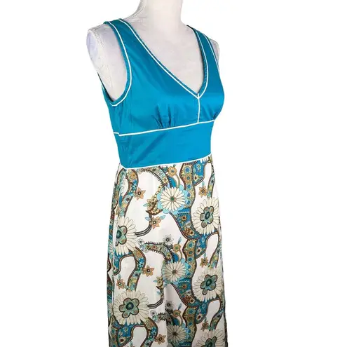 Chaudry Dress Medium Lightweight Summer Midi Sleeveless Dress Teal Floral New