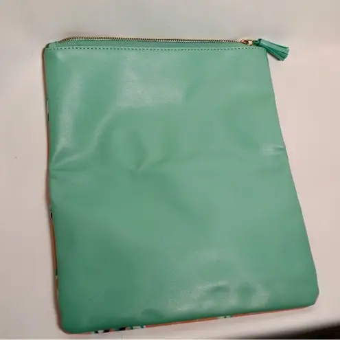 Rachel Pally Green and Tan Clutch with Tassel Accent