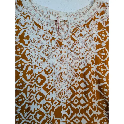 Solitaire Geometric Kaftan Tunic Top – Women's XL Rust White Lace Trim Rayon