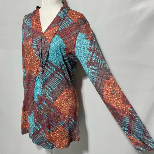 New Attitudes by Renee Printed Knit Knot Front Pockets Tunic Multi Size Medium Multiple