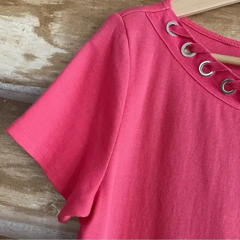 Rafaella laced grommet trim scoop neck coral tee size large