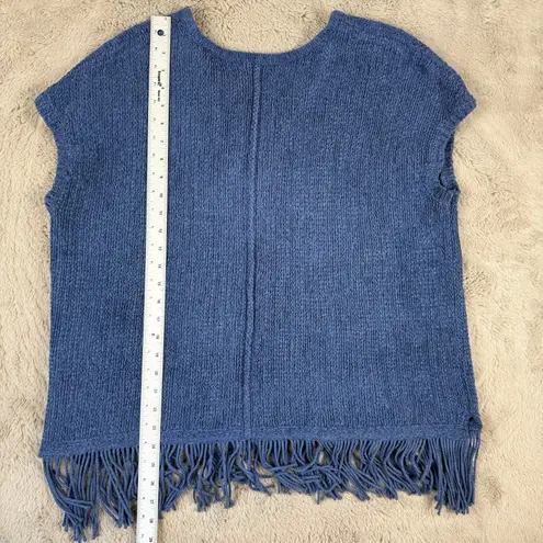 Pure Jill Fringe Sweater Vest Sleeveless Knit Blue Boho Chic Size S Oversize Box