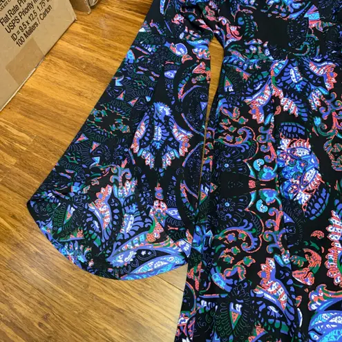 EXPRESS  Black Blue Floral Long Bell Sleeve Maxi Dress Women Size 6 Evening Party