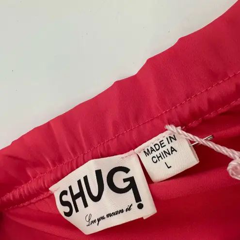 SHUG Crop Top DORIS Blouse Womens L Satin Ruffle Watermelon Pink Silky NEW Size L