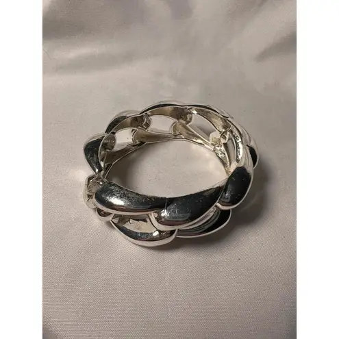 Vintage Chunky Chain Link Hinged Bangle Cuff Silver Tone Heavy Bangle Bracelet