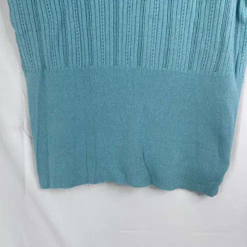 Village Liz Claiborne Blue Knit Fitted Collared Twee Lightweight Sweater Sz MD Size M